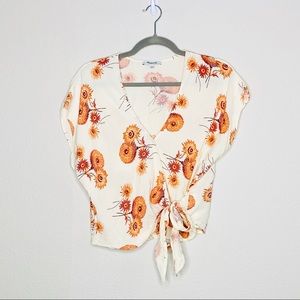Madewell Crossover Tie Detail Floral Top